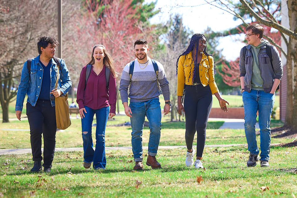 students walking on campus