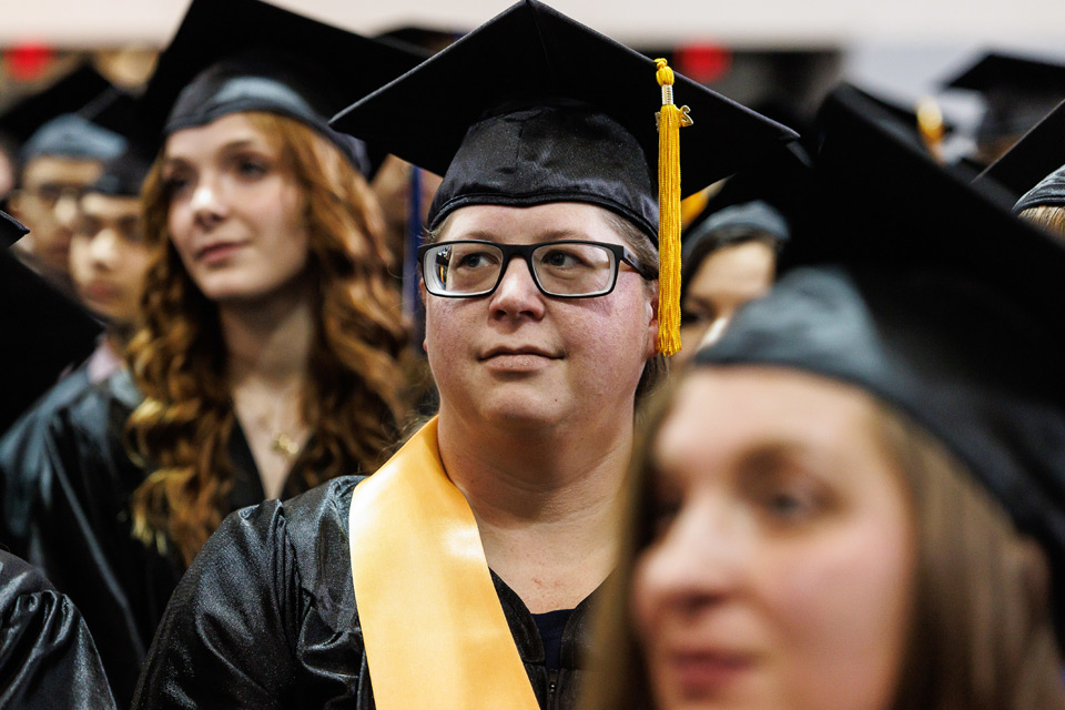 Focus on one female grad at commencement